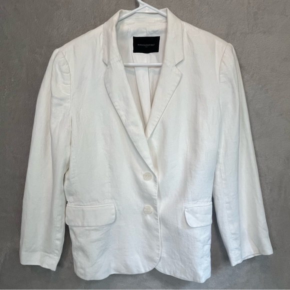 Banana Republic Women's White 100% Linen Blazer Sz 12 2 Button Front Coastal - Picture 6 of 15